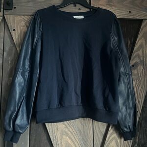 Navy Sweatshirt with Faux Leather Sleeves